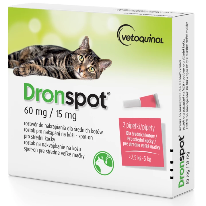DRONSPOT - krople odrobaczające dla średnich kotów o wadze od 2,5 do 5 kg 0,7 ml