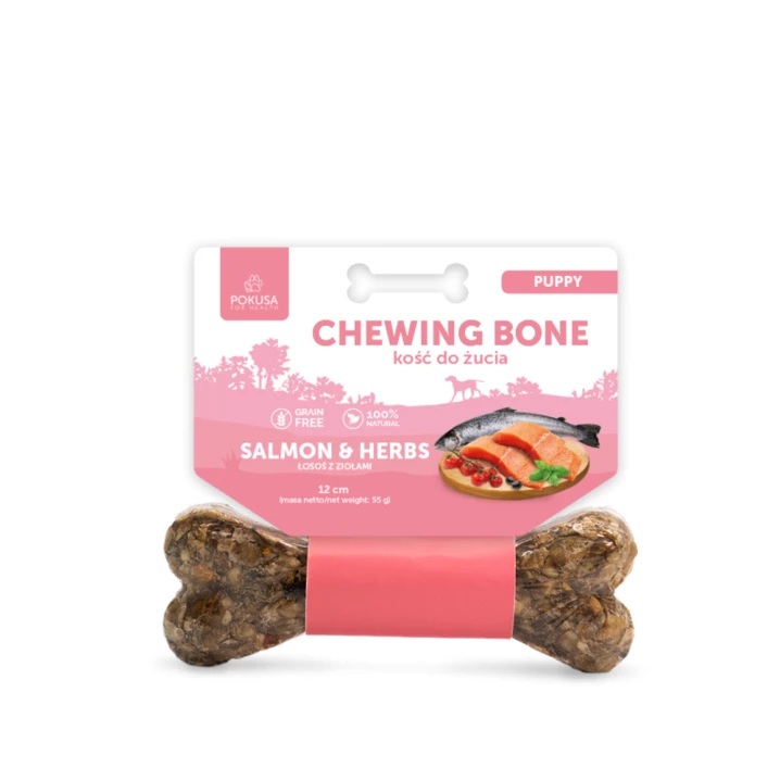 POKUSA Chewing Bone Puppy - kość do żucia dla szczeniąt z dodatkiem łososia, pomidorów i tymianku 12cm