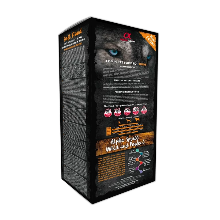 ALPHA SPIRIT Multiprotein - półwilgotna karma dla psów 9kg - 45 x 200g - 2