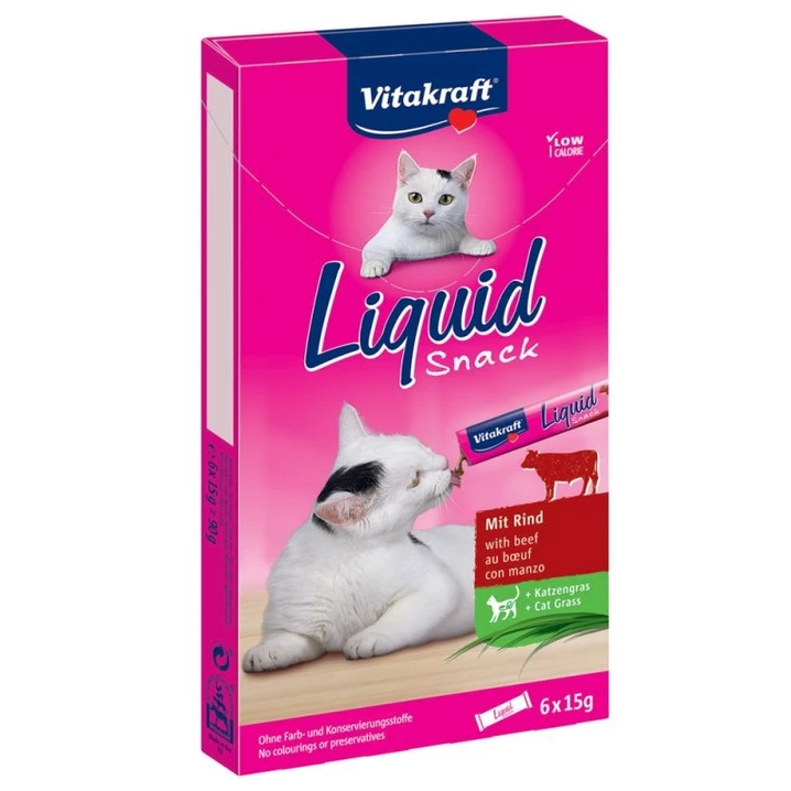 VITAKRAFT Cat Liquid Snack - przysmak dla kota w formie sosu z wołowiną i inuliną 6 x 15g
