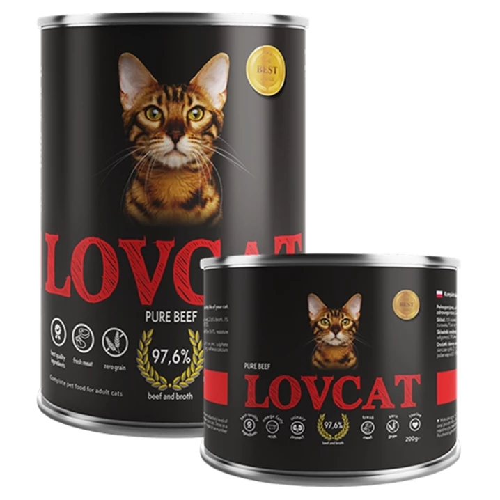 LOVCAT Pure Beef - monobiałkowa, wysokomięsna, mokra karma dla kota, wołowina