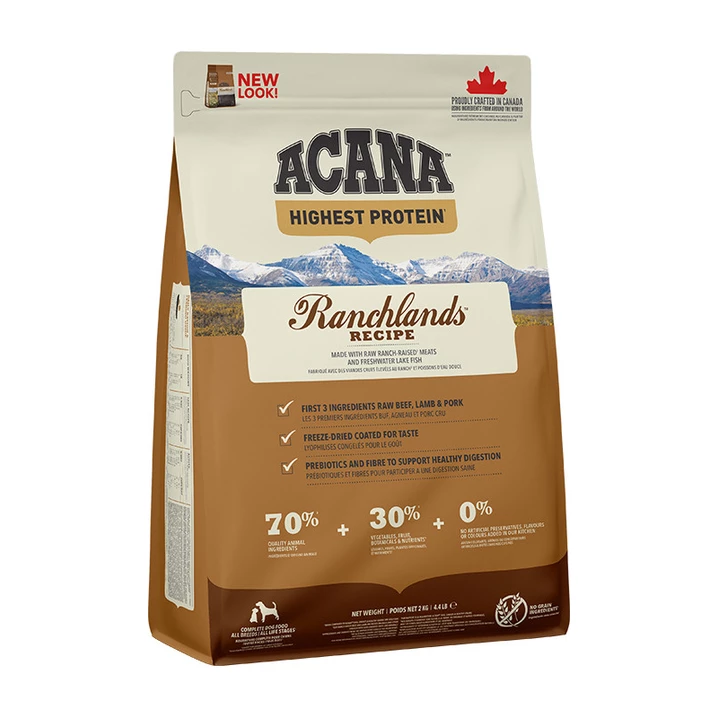 ACANA Highest Protein Ranchlands Dog - bezzbożowa, sucha karma dla psa, wołowina, jagnięcina, wieprzowina i ryby 2kg