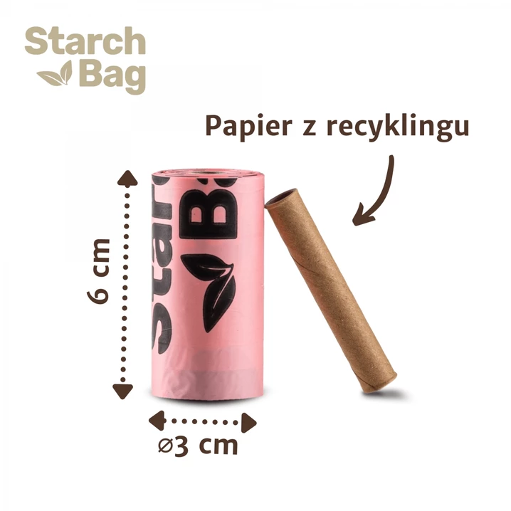 STARCHBAG kompostowalne BIO worki na odchody dla psa 8 rolek po 15 sztuk, różowe - 3