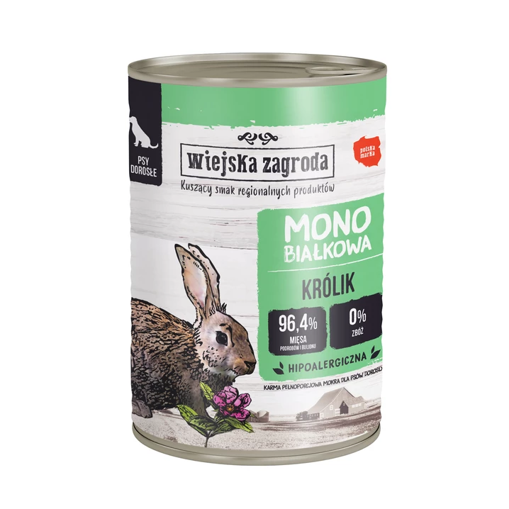 WIEJSKA ZAGRODA MONObiałkowa - pełnoporcjowa, mokra karma dla psów dorosłych, królik
