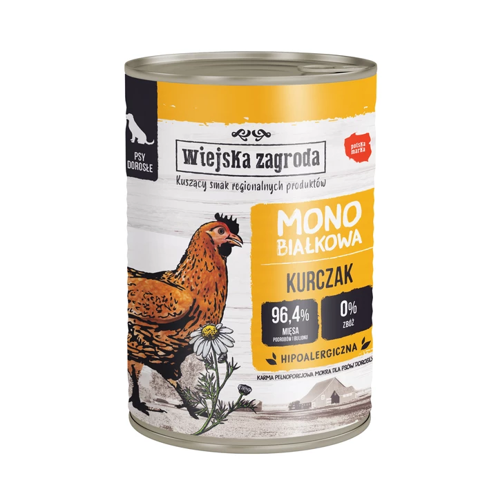 WIEJSKA ZAGRODA MONObiałkowa - pełnoporcjowa, mokra karma dla psów dorosłych, kurczak 400g
