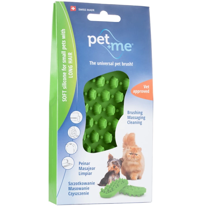 PET+ME Soft Silicone Brush Green - szczotka silikonowa dla małych psów i kotów z długą, gęstą sierścią - 5