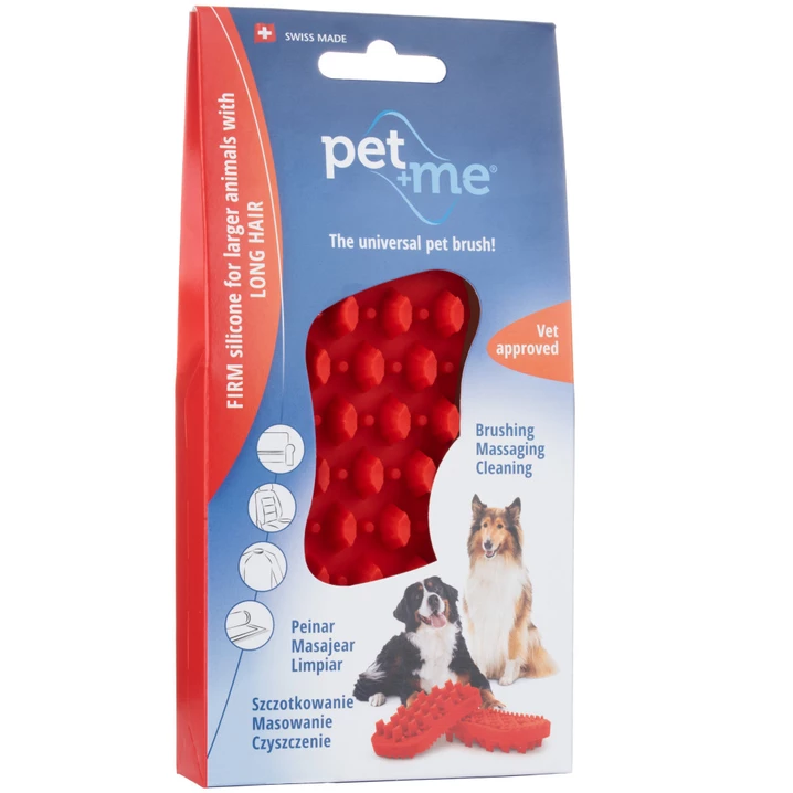 PET+ME Medium Silicone Brush Red - szczotka silikonowa dla psów, do gęstej i długiej sierści z grubym podszerstkiem - 5