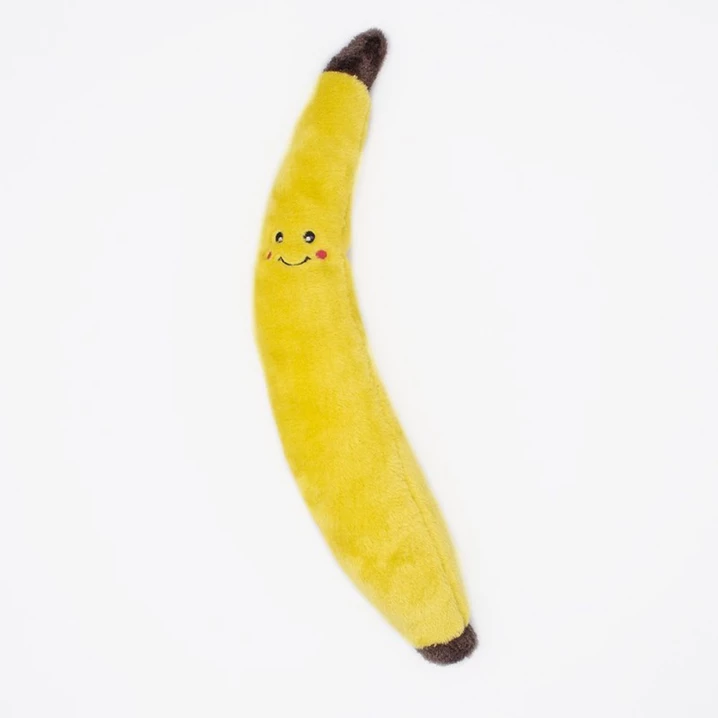ZIPPYPAWS Plush Jigglerz - bardzo duży, pluszowy banan, zabawka z piszczałkami dla psa
