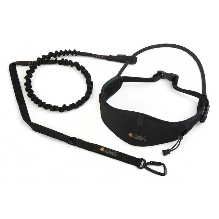 JOQU Canicross Belt + Canicross Rope Shock -  pas i lina z amortyzatorem do biegania z psem, czarny