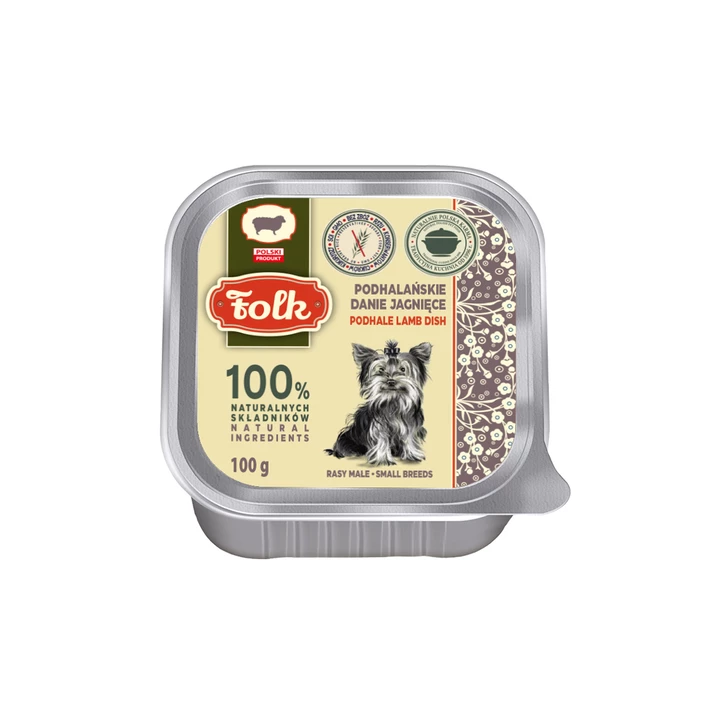 FOLK Mini Podhalańskie danie jagnięce - wysokomięsna, mokra karma dla psów w formie pasztetu 100g