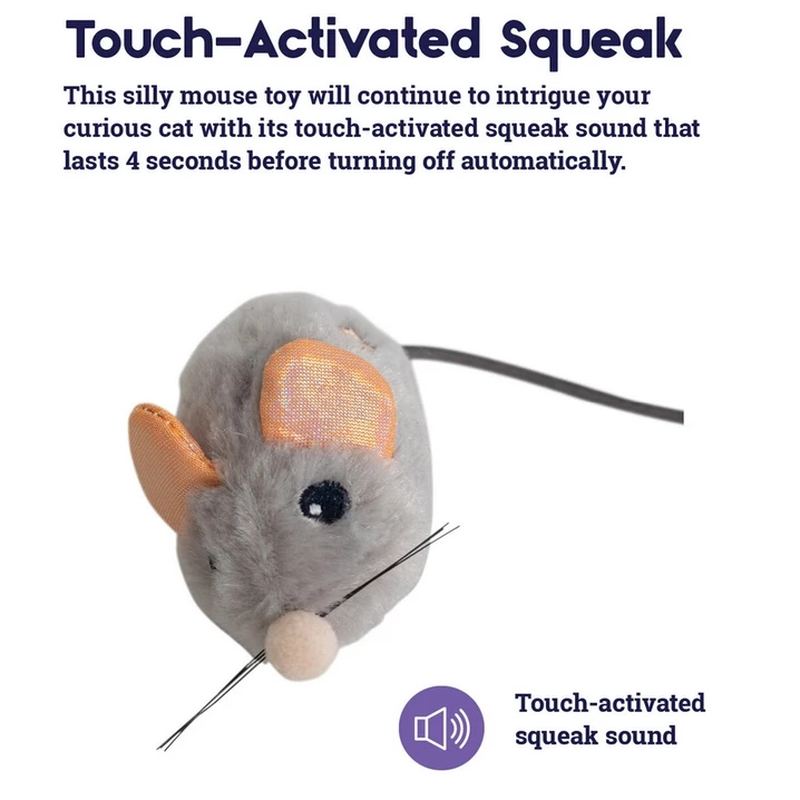PETSTAGES Squeak Squeak Mouse - piszcząca, pluszowa myszka dla kota aktywowana przez dotyk - 2