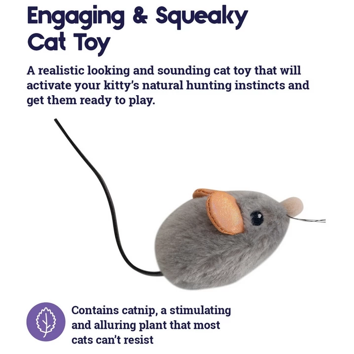 PETSTAGES Squeak Squeak Mouse - piszcząca, pluszowa myszka dla kota aktywowana przez dotyk - 4