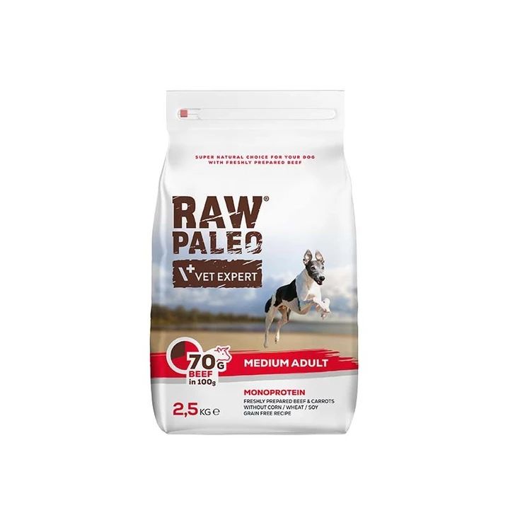 RAW PALEO Medium Adult - monoproteinowa, sucha karma dla psów dorosłych ras średnich, wołowina 2,5kg