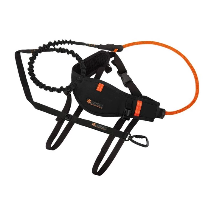JOQU Canicross Belt Plus + Canicross Rope Shock - pas i lina z amortyzatorem do biegania z psem, czarny z pomarańczowym