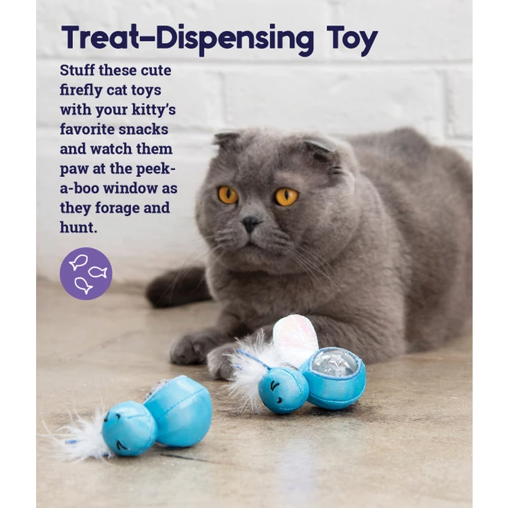 PETSTAGES Firefly Treat Stuffers - świetliki na kocie przysmaki, świecąca w ciemności zabawka dla kota, 2 sztuki - 3