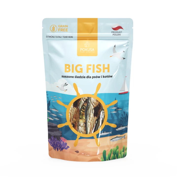 POKUSA Big Fish - suszone śledzie dla psów i kotów 60g