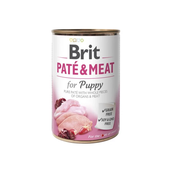 BRIT Pate & Meat Puppy - puszka dla szczeniąt w formie musu z kawałkami mięsa, kurczak z indykiem