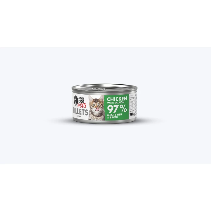 JOHN DOG for cats Fillets - pełnoporcjowa,  mokra karma dla kociąt, filet z kurczaka i łososia