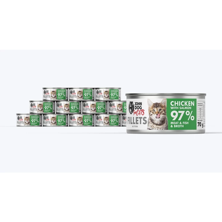 JOHN DOG for cats Fillets - pełnoporcjowa,  mokra karma dla kociąt, filet z kurczaka i łososia - 3