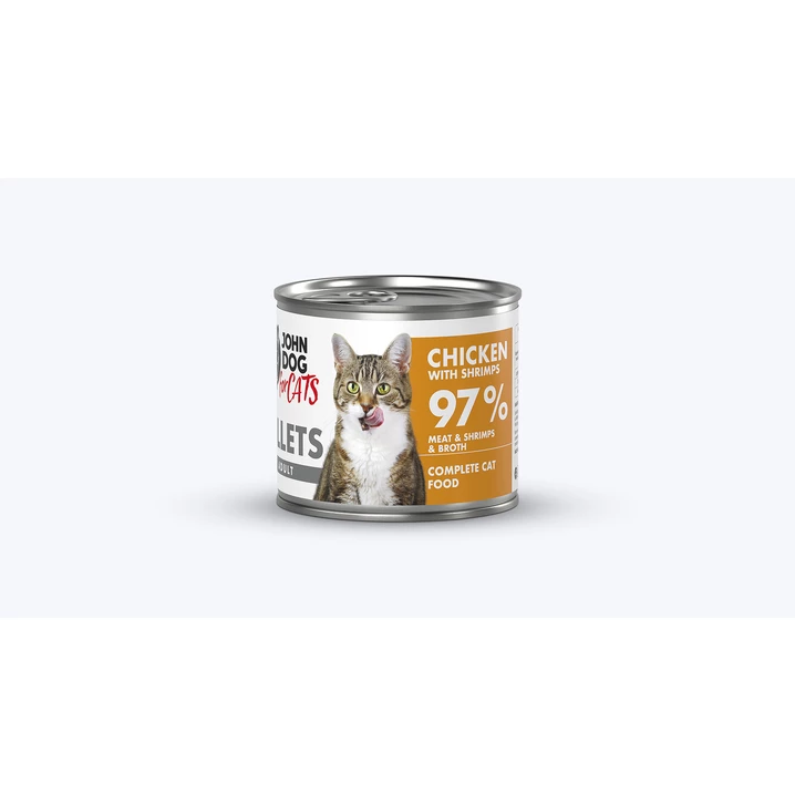 JOHN DOG for cats Fillets - pełnoporcjowa,  mokra karma dla dorosłych kotów, filet z kurczaka i krewetek - 2