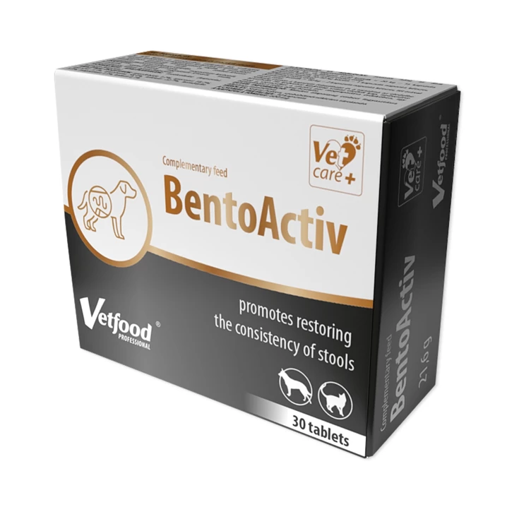 VETFOOD BentoActiv - preparat wspomagający pracę układu pokarmowego w trakcie biegunek, tabletki 30 sztuk