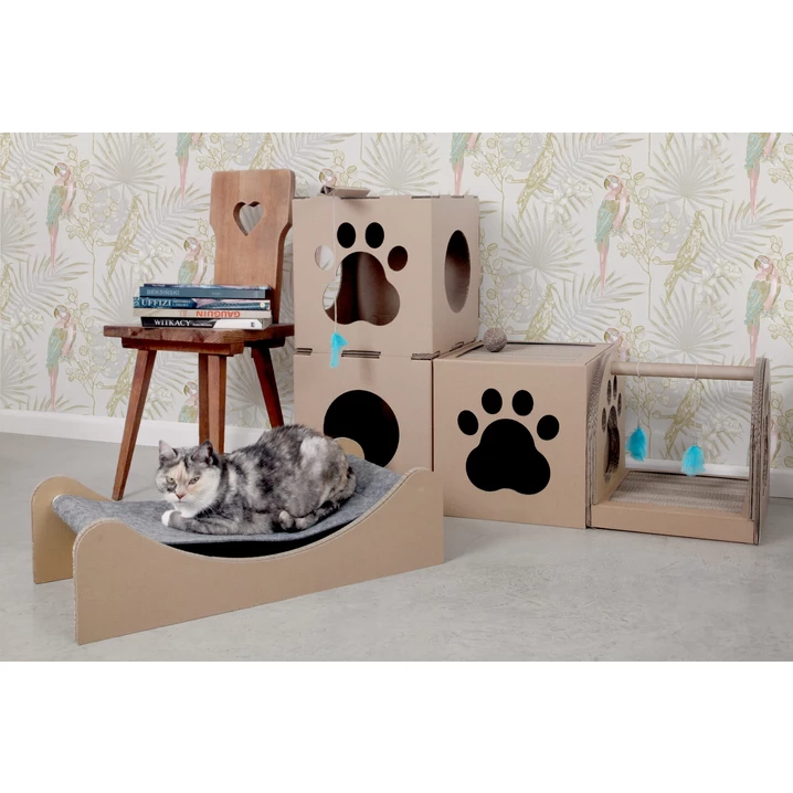 CARTON+ PETS Netti - tekturowy domek dla kota z drapakiem i filcowym dywanikiem - 6