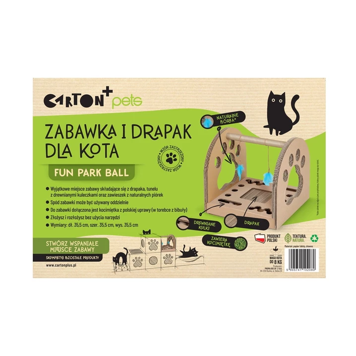 CARTON+ PETS Fun Park Ball - wielofunkcyjny koci plac zabaw z piórkami, kuleczkami i kocimiętką - 6