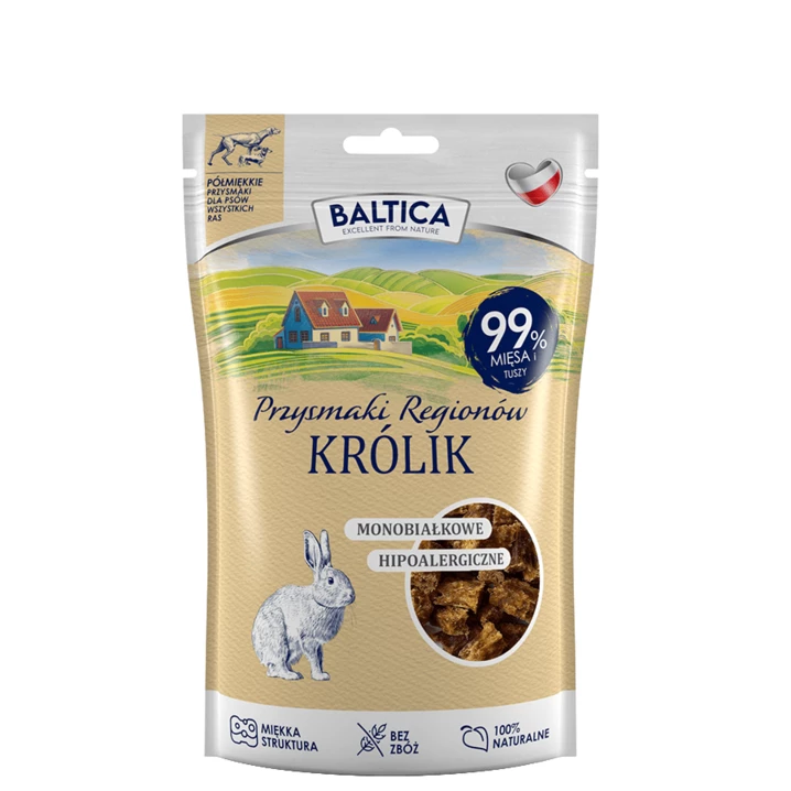 BALTICA Przysmaki Regionów - monobiałkowe smakołyki dla psa, półmiękkie kosteczki z królika 80g