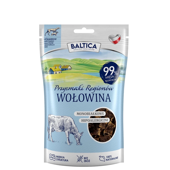 BALTICA Przysmaki Regionów - monobiałkowe smakołyki dla psa, półmiękkie kosteczki z wołowiny 80g