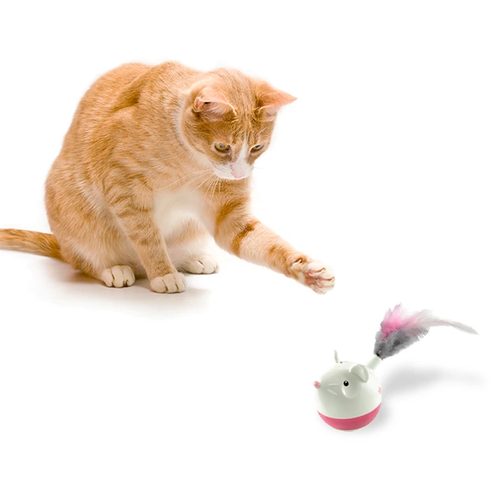 PETSTAGES Hunt n' Swat Treat Tumble - zabawka dla kota na karmę lub smakołyki, mysz z pióropuszem - 3