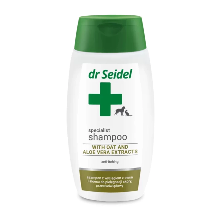 DR SEIDEL - szampon z wyciągiem z owsa i aloesu nawilżający i łagodzący podrażnienia dla psów i kotów 220 ml