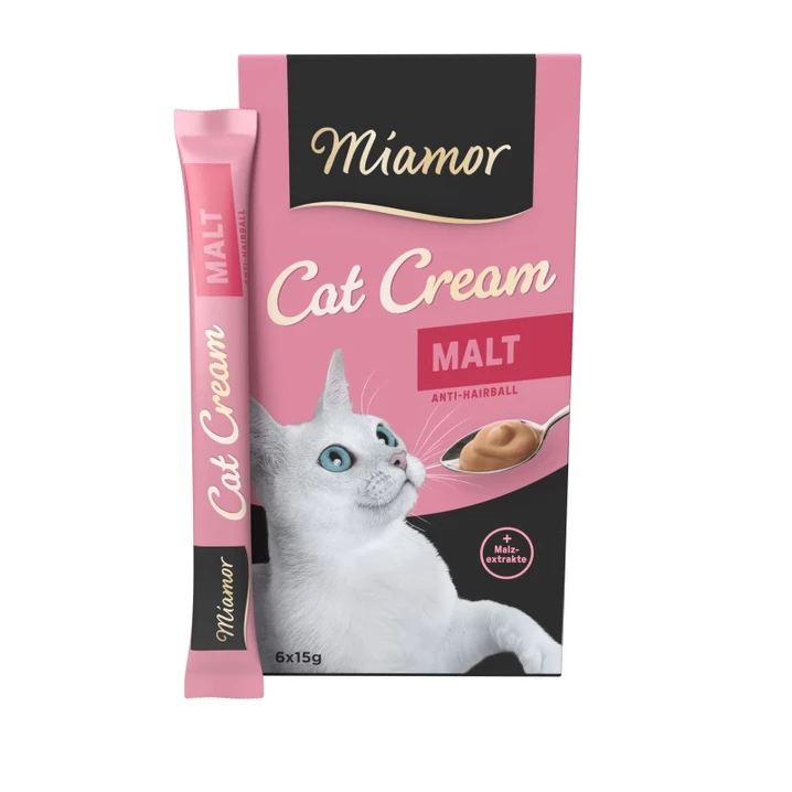 MIAMOR Cat Cream Malt - przysmak dla kota w formie kremu z dodatkiem odkłaczacza 6x15 g
