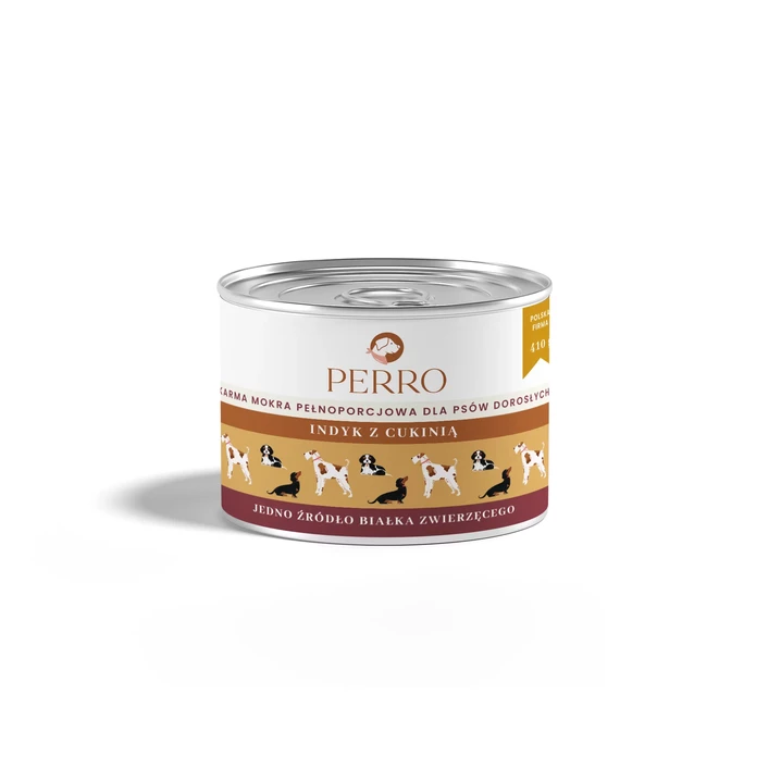 PERRO - monobiałkowa, wysokomięsna mokra karma dla psa, indyk z cukinią, 410g