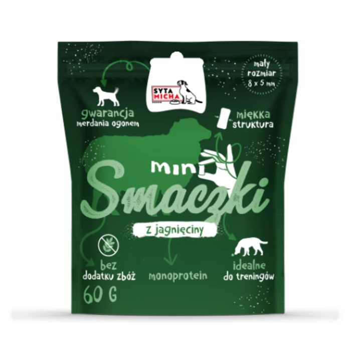 SYTA MICHA Mini smaczki dla psa, malutkie treningówki bez zbóż, jagnięcina 60 g