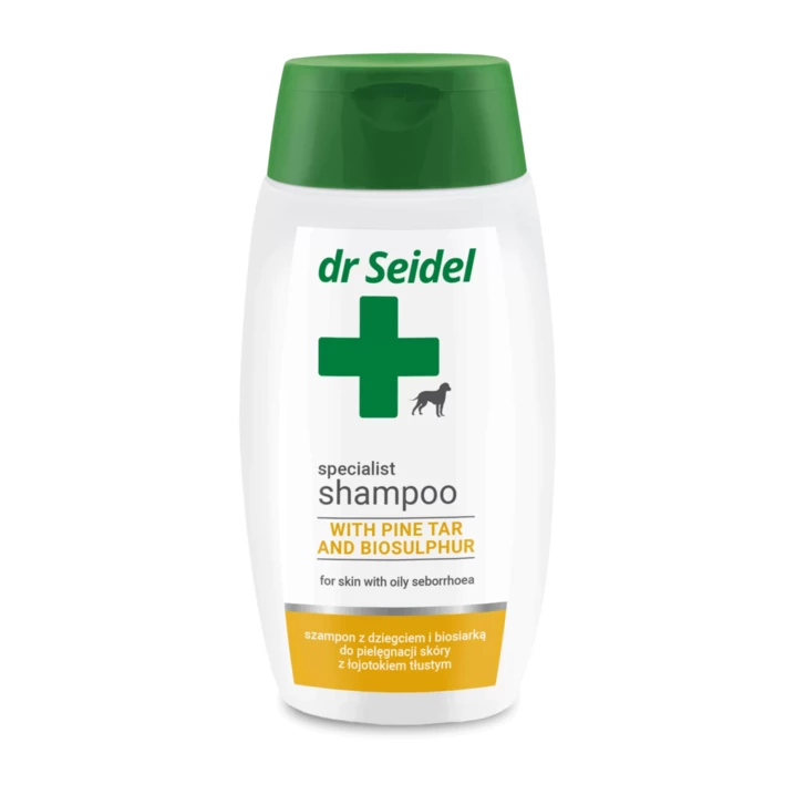 DR SEIDEL - szampon z dziegciem i biosiarką do stosowania w łojotoku tłustym dla psów 220 ml