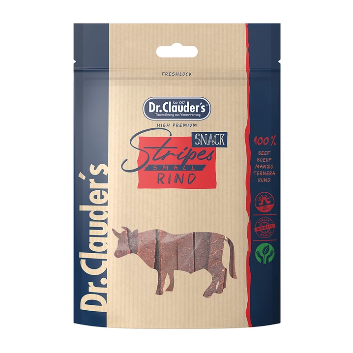 DR. CLAUDER'S Snack Stripes - mięsne smakołyki dla psów dorosłych i szczeniąt, miękkie paski z wołowiny 80g