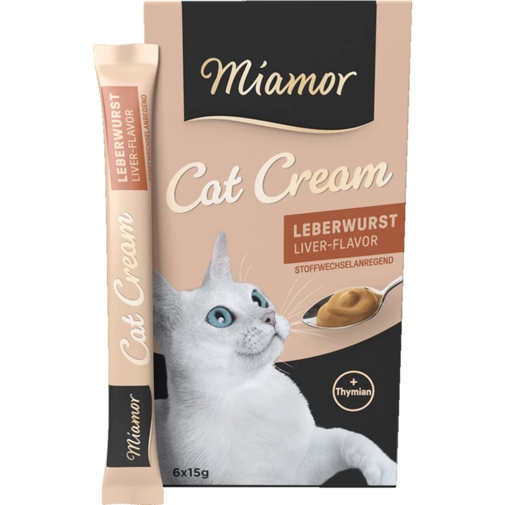 MIAMOR Cat Cream Leberwurst - przysmak dla kota w formie kremu z wątróbką i dodatkiem tymianku 6x15 g