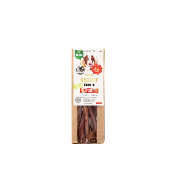 MILORD Meat Stripes - suszone mięso królika w paskach,  naturalny przysmak dla psa z samego mięsa 80 g