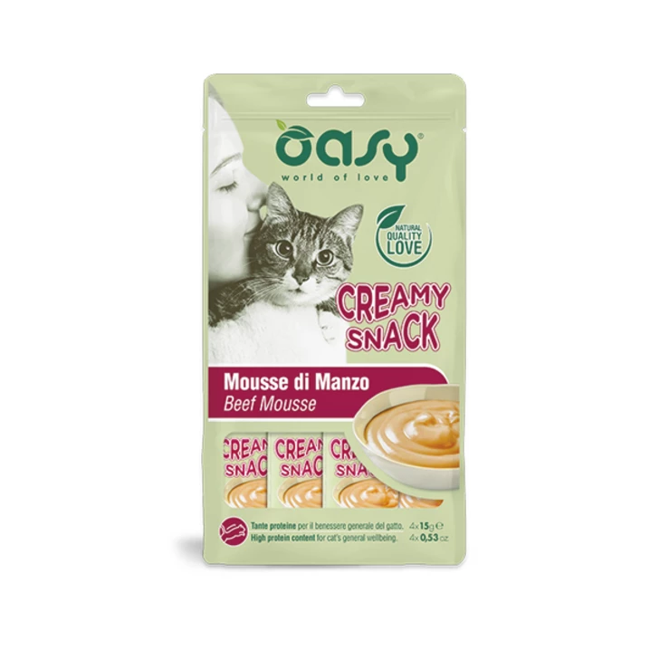 Oasy Creamy Snack - kremowy przysmak dla kota w tubce, mus z wołowiny 4x15g