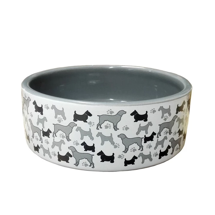 YARRO miska ceramiczna dla psa, biała w szare pieski