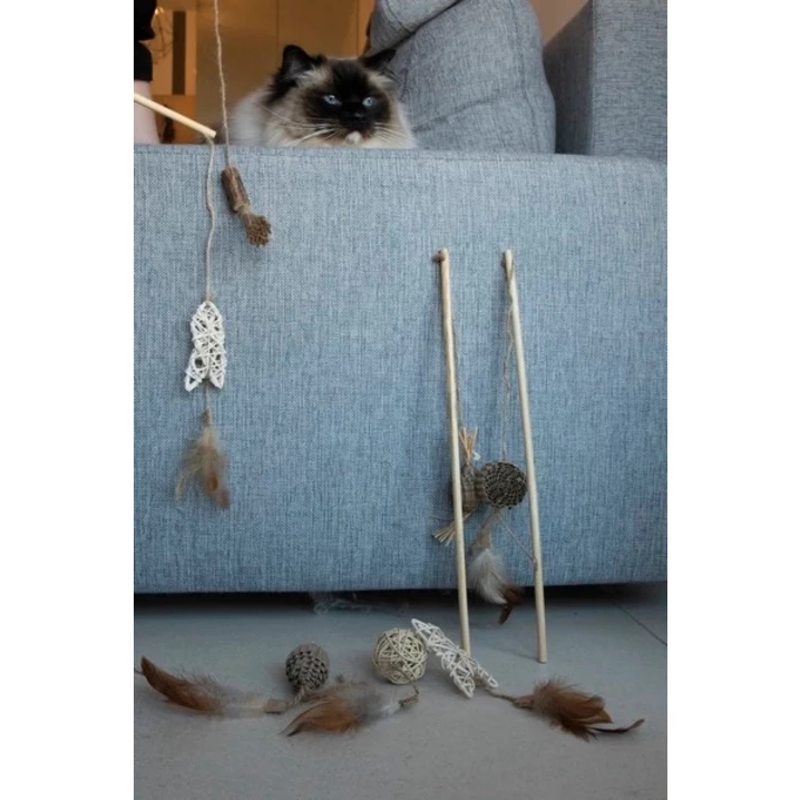 ZOLUX Ethi'cat - wędka dla kota z ekologicznych materiałów, z rattanowym sercem i piórkami 44cm - 4