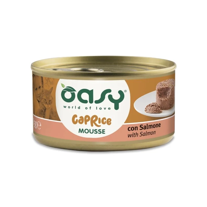 OASY Caprice Mousse - pełnoporcjowa, mokra karma dla kota, delikatny mus z łososiem 85g