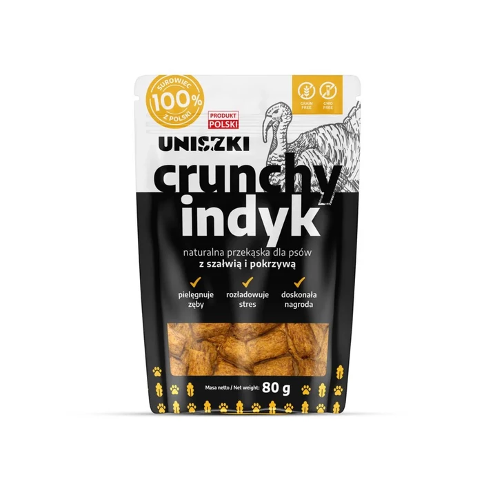 UNISZKI Crunchy - naturalna przekąska dla psa z indyka, szałwii i pokrzywy 80g