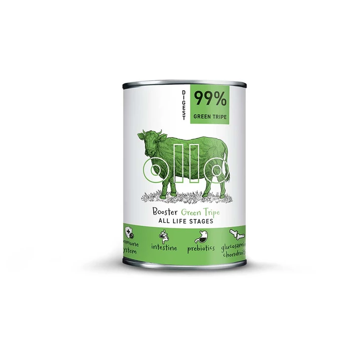 OLLO Booster Digest Green Tripe - uzupełniająca, mokra karma dla psa z zielonymi żwaczami wołowymi 400g