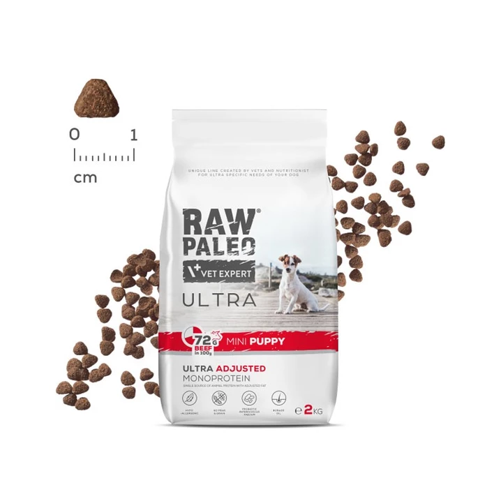 RAW PALEO Ultra Mini Puppy - monoproteinowa, sucha karma dla szczeniąt ras małych, wołowina 2 kg - 2