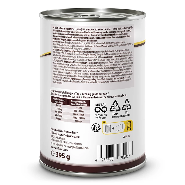 WOLFSBLUT VetLine Gastrointestinal - bezzbożowa, mokra karma dla psów z chorobami układu pokarmowego, kaczka 395g - 2