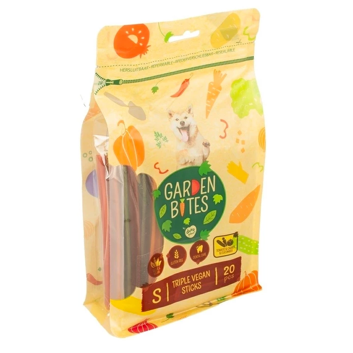 Gryzaki Garden Bites Vegan Triple Sticks - gryzaki dentystyczne dla psa z marchewką, pomidorem i ogórkiem