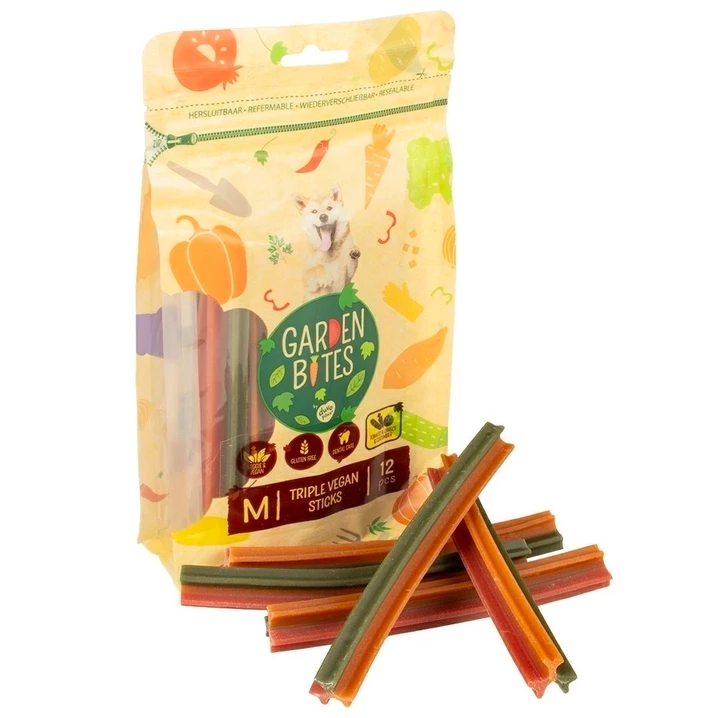 Gryzaki Garden Bites Vegan Triple Sticks - gryzaki dentystyczne dla psa z marchewką, pomidorem i ogórkiem - 3