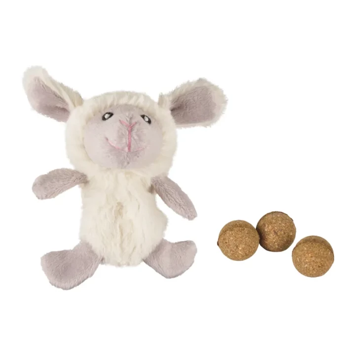 FLAMINGO Little Sheep Catnip - pluszowa zabawka dla kota, owieczka wypełniana kocimiętkowym wkładem