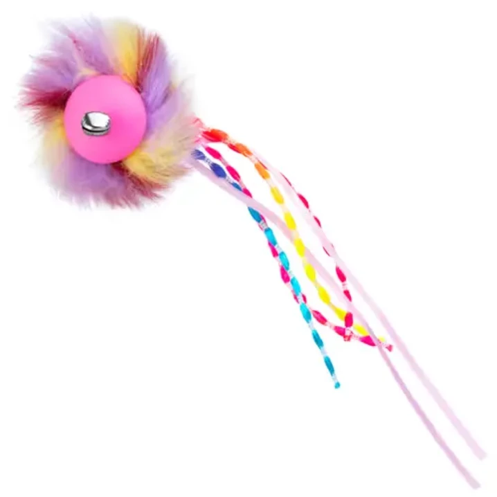 FLAMINGO Cat Howi Ball Ribbons - gumowa piłeczka dla kota, z futrem, wstążkami i dzwoneczkami, różowa